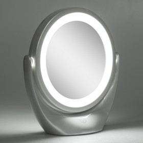 Miroir de maquillage éclairé LED 4200ºK  Ø14,2Cm Rechargeable-Ajustable Blanc40.000H [SUN-ESLED-01-W]