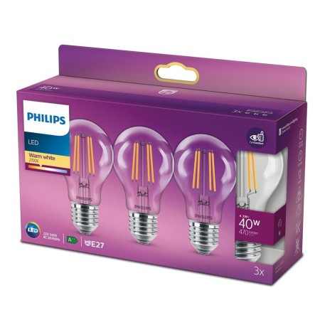 Pack 3 Ampoule LED Philips E27 A60  4.3W 470Lm 2700K [PH-929001890059]