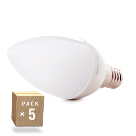 Pack de 5 Ampoules LED E14 5W 410Lm 6000ºK 40 000H [HO-C37-E14-5W-RC-CW-PK5-AP]