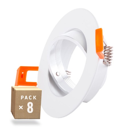 Pack 8 Bague Projecteur Downlight  Inclinable Rond Aluminium Blanc93Mm