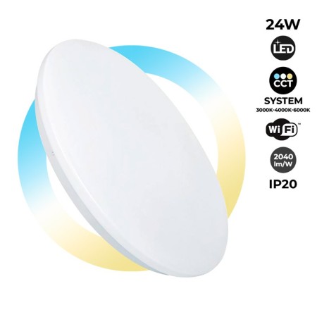 Plafonnier LED SMART - WIFI en saillie 24W CCT réglable sur 3 températures différentes de 3000-6000ºK - IP20