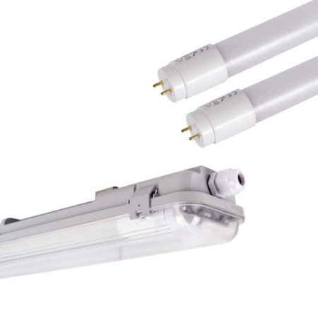 Kit Boîtier étanche double 60cm + 2 tubes LED T8 9W - 4000K