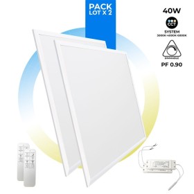 Pack x2 - Panneau LED 60x60 cm 40W CCT dimmable – Dalle extra-plate avec télécommande