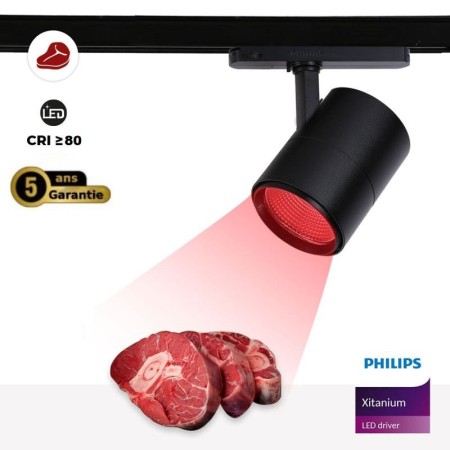 Projecteur LED sur rail triphasé spécial boucherie - Driver intégré Philips Xitanium - LED COB - 40W