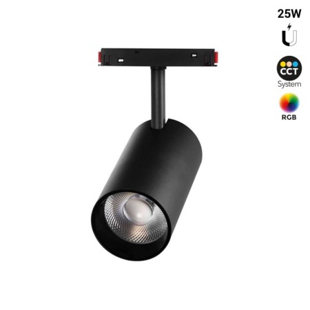 Spot LED sur rail magnétique RGB + CCT réglable sur 3 températures différentes de 2700-6500ºK - 48V - 25W - Mi Light - Noir