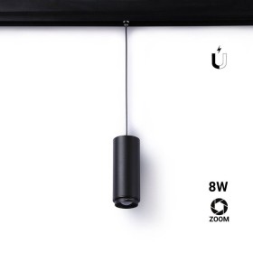 Spot suspendu LED sur rail magnétique avec ZOOM 15°-60° - 48V - 8W - UGR16 - IRC 95 - Blanc chaud 2700K