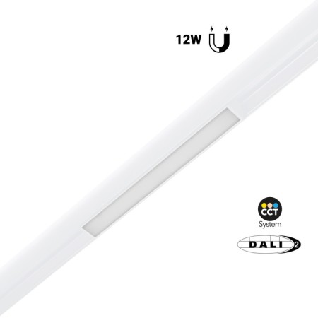 Spot LED linéaire opale 12W sur rail magnétique 48V CCT réglable sur 3 températures différentes de 2700-6000ºK Gradation DALI-2