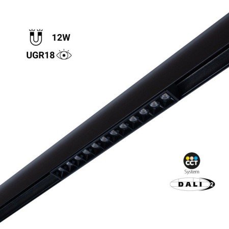 Spot LED linéaire 12W sur rail magnétique 48V CCT réglable sur 3 températures de 2700-6000ºK - Gradation DALI-2 - UGR18