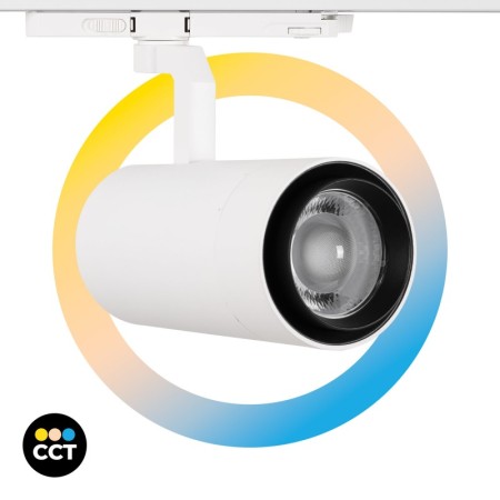 Projecteur LED pour rail triphasé 35W CCT réglable sur 3 températures de 3000-6000ºK - ZOOM 20º- 60º - CRI 90