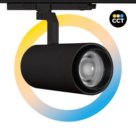 Projecteur LED pour rail triphasé 35W CCT réglable sur 3 températures de 3000-6000ºK - ZOOM 20º- 60º - CRI 90