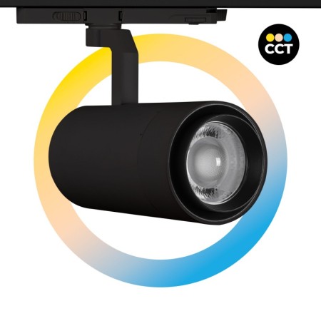 Projecteur LED pour rail triphasé 35W CCT réglable sur 3 températures de 3000-6000ºK - ZOOM 20º- 60º - CRI 90