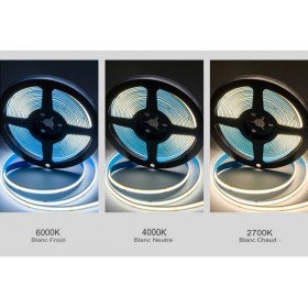 Bande LED COB 24V DC - 12W/m - 8mm - IP20 - Rouleau de 5 mètres - Découpe tous les 4,5 cm
