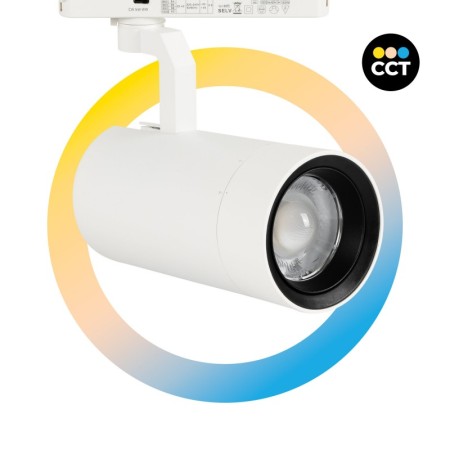 Projecteur LED pour rail monophasé 35W CCT réglable sur 3 températures différentes de 3000-6000ºK - ZOOM 20º- 60º - CRI 90