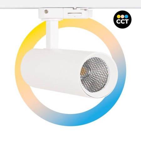 Projecteur LED pour rail triphasé 15W - CCT réglable sur 3 températures différentes de 3000-6000ºK - CRI90 - 1350 lm