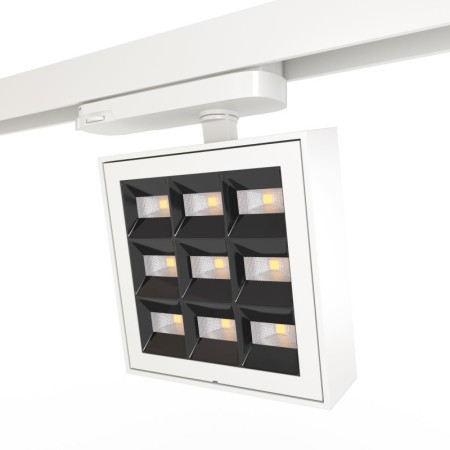 Spot LED carré pour rail triphasé - Puissance réglable : 12-40W - Blanc neutre 4000K - CRI90 - Angle 35° x 70°