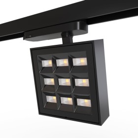 Spot LED carré pour rail triphasé - Puissance réglable : 12-40W - Blanc neutre 4000K - CRI90 - Angle 35° x 70°