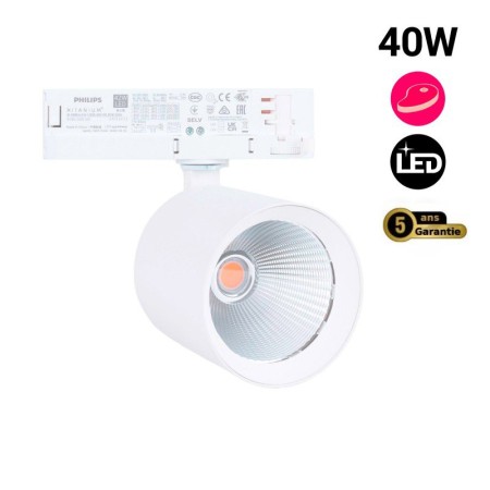 Spot LED 40W pour rail triphasé - Spécial Boucheries - Driver Philips Xitanium