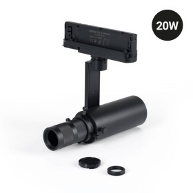 Projecteur LED découpe sur rail triphasé - 20W - 20º - 35°- Blanc Chaud 3000K