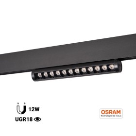 Spot LED linéaire orientable sur rail magnétique 48V - 12W - Puce OSRAM - UGR18 - CRI90
