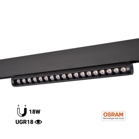 Spot LED linéaire orientable sur rail magnétique 48V - 18W - OSRAM chip - UGR18 - CRI90