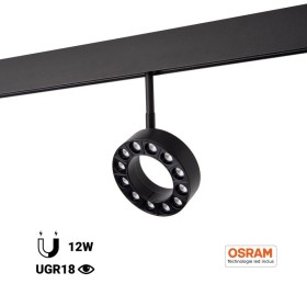 Luminaire LED sur rail magnétique circulaire 48V - Ø11,5cm - 12W - CRI90 - UGR18 - OSRAM
