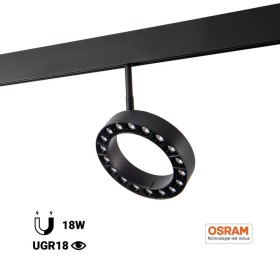 Luminaire LED circulaire sur rail magnétique 48V - Ø16cm - 18W - CRI90 - UGR18 - OSRAM