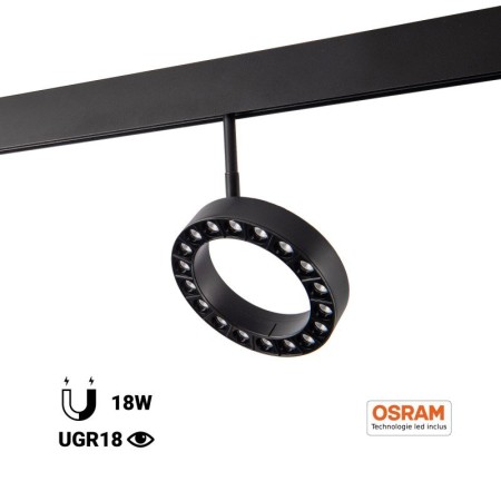 Luminaire LED circulaire sur rail magnétique 48V - Ø16cm - 18W - CRI90 - UGR18 - OSRAM