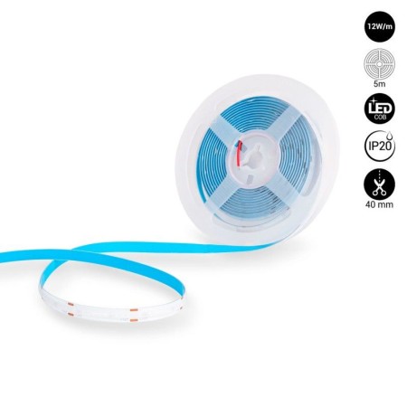 Ruban LED COB 24V DC - 12W/m - Couleurs - 8mm - IP20 - Rouleau de 5 mètres - Sécable tous les 4cm