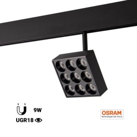 Luminaire LED Carré sur rail magnétique 48V - 9W - CRI90 - UGR18 - OSRAM