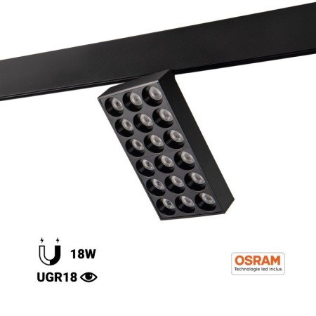Luminaire LED sur rail magnétique 48V - 18W - CRI90 - UGR18 - OSRAM