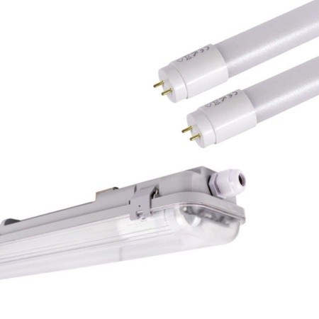 Kit Boîtier étanche double 120cm + 2 tubes LED T8 18W - 4000K