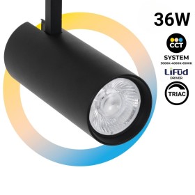 Projecteur LED sur rail monophasé - 36W - CCT réglable sur 3 températures différentes de 3000-6500ºK - dimmable TRIAC - CRI90