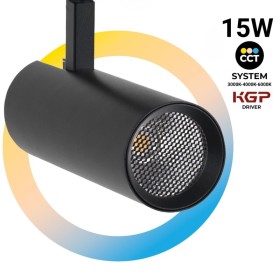 Spot LED sur rail monophasé - CCT réglable sur 3 températures différentes de 3000-6000ºK - 15W - CRI 90 - Driver KGP