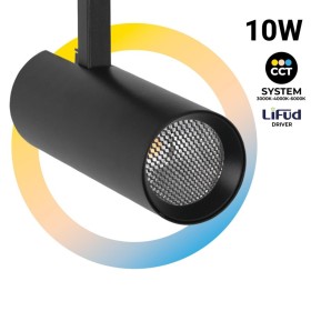 Projecteur LED sur rail triphasé - 10W - CCT réglable sur 3 températures différentes de 3000-6000ºK - CRI90 - 860 lm