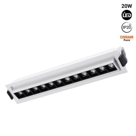 Spot LED encastré linéaire 20W - Orientable - UGR18 - IRC90 - Puce OSRAM - Blanc Chaud 2800K