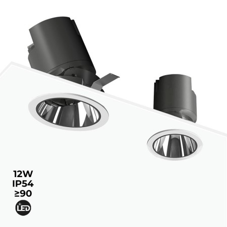 Spot LED encastrable rond COB - 12W - Orientable - Faible UGR - IP54 - Blanc chaud 2700K