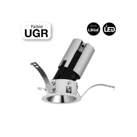 Spot LED encastrable rond ajustable 5W COB IP20 faible UGR - Blanc chaud 2700K