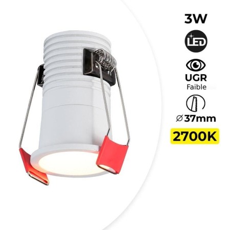 Spot LED encastré rond - Puce Cree - Faible UGR - Blanc chaud 2700K - 3W