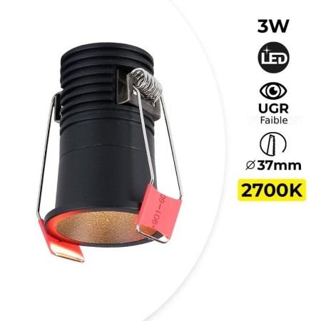 Spot LED encastré rond - Puce Cree - Faible UGR - Blanc chaud 2700K - 3W
