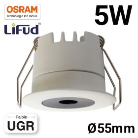Mini spot LED encastrable rond 5W faible UGR 55x43,1mm - Blanc chaud 2700K