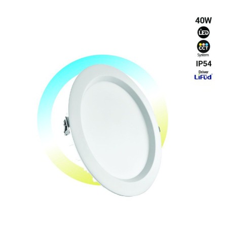 Spot LED encastrable CCT réglable sur 3 températures de 3000-5400ºK - haute efficacité - 40W - Driver Lifud - Coupe Ø 200-220mm