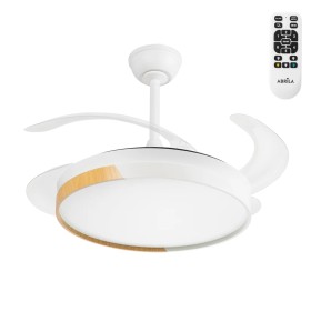 Ventilateur de Plafond LED Blanc/Hêtre 72W 7200LM CCT DC Ultra Silencieux avec Télécommande et Lames Rétractables Été-Hiver