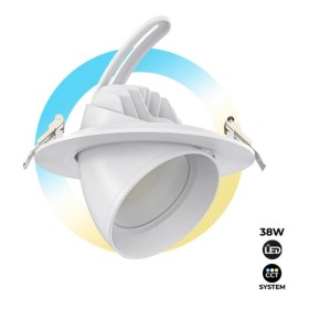 Spot LED circulaire orientable 38W - CCT réglable sur 3 températures différentes de 3000-6000ºK - Blanc - 120° Driver LIFUD