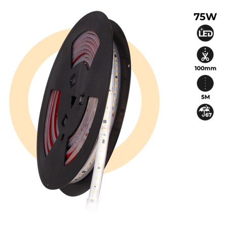 Ruban LED 230V 75W (600xSMD2835) 12mm IP67 Rouleau de 5 mètres