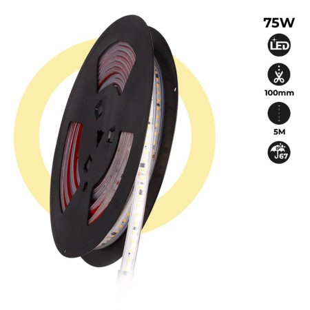 Ruban LED 230V 75W (600xSMD2835) 12mm IP67 Rouleau de 5 mètres
