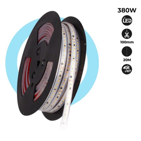 Ruban LED 220V 20m IP67 – 300W - 12mm étanche sans transformateur