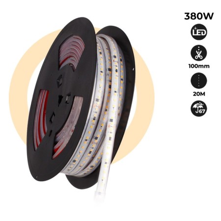 Ruban LED 220V 20m IP67 – 300W - 12mm étanche sans transformateur