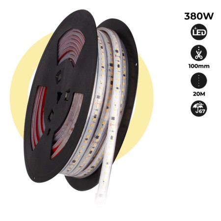 Ruban LED 220V 20m IP67 – 300W - 12mm étanche sans transformateur