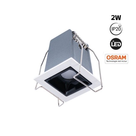 Spot LED encastrable carré 2W - UGR18 - IRC90 - Puce OSRAM