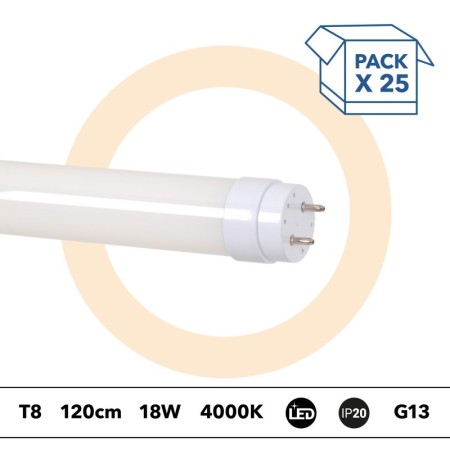 PACK x 25 - Tube LED T8 - 18W - 120cm - 1850lm - 1 connexion d'extrémité